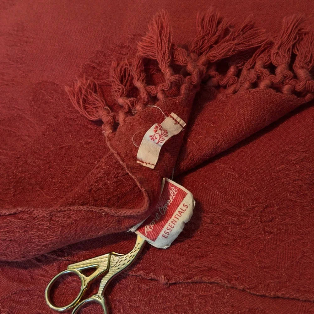 April Cornell Throw Blanket Burnt Red Damask Jacquard Tassel Fringe 48x80 Fringe